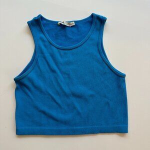 Pull & Bear Blue Ribbed Cropped Tank - XS